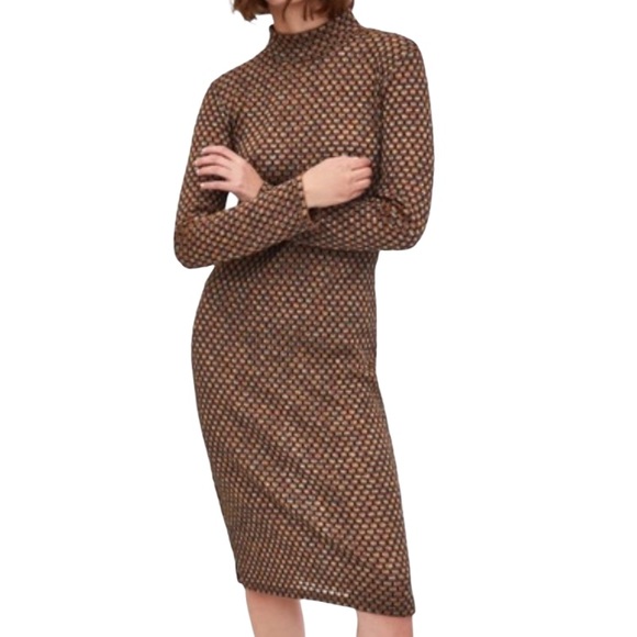 Zara Mock Turtleneck Metallic Dress Medium